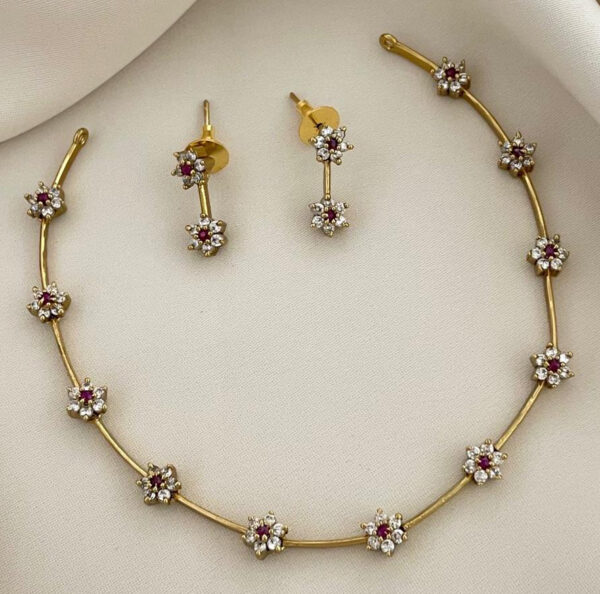 Indian CZ Zircon Delicate Choker Necklace Wedding Jewelry Set