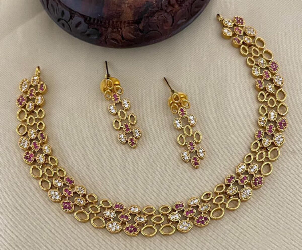 Indian CZ Zircon Delicate Choker Necklace Bridal Jewelry Set