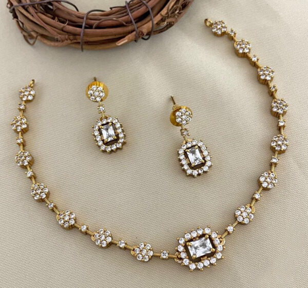 Indian CZ Delicate Choker Necklace Wedding Jewelry Set