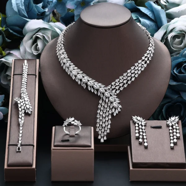 4-piece Bridal Cubic Zirconia Full Bridal Dubai Nigeria CZ Crystal Wedding Jewelry Set