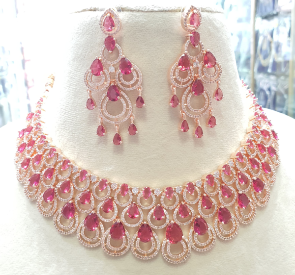 Gold Plated Bollywood Style Indian CZ Choker Necklace Earrings Bridal Jewelry Set - Image 10