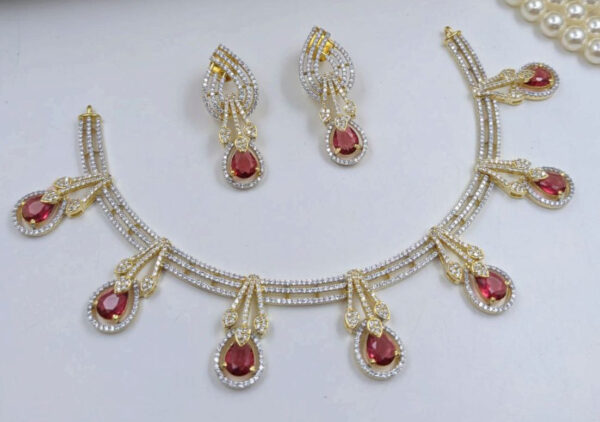 Bollywood Style Silver / Gold Plated Indian CZ Necklace Earrings Bridal Jewelry Set - Image 2