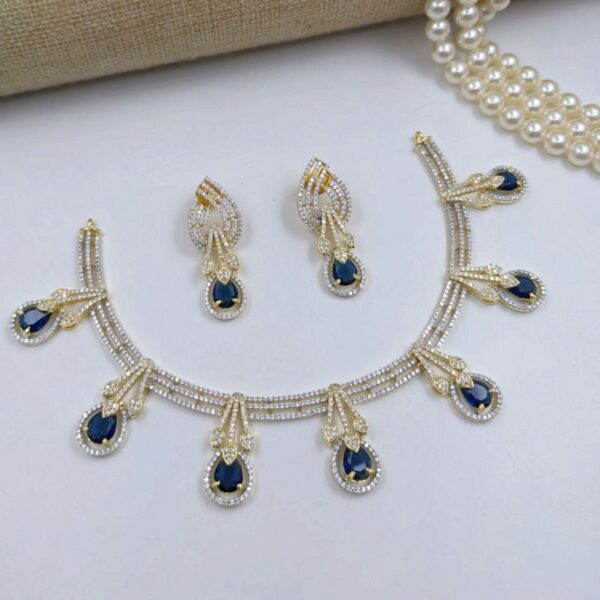 Bollywood Style Silver / Gold Plated Indian CZ Necklace Earrings Bridal Jewelry Set - Image 3