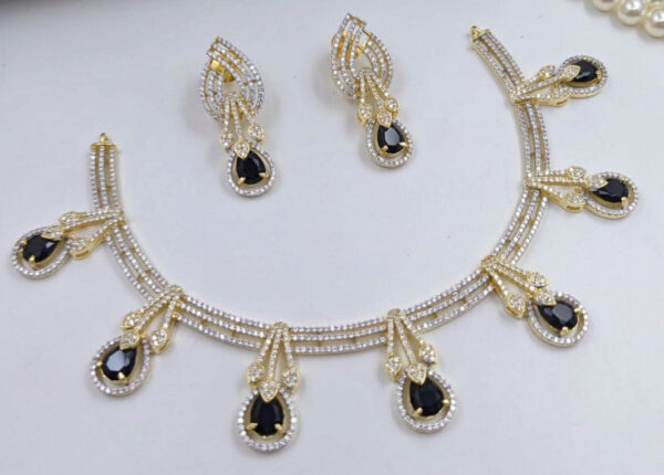 Bollywood Style Silver / Gold Plated Indian CZ Necklace Earrings Bridal Jewelry Set - Image 5