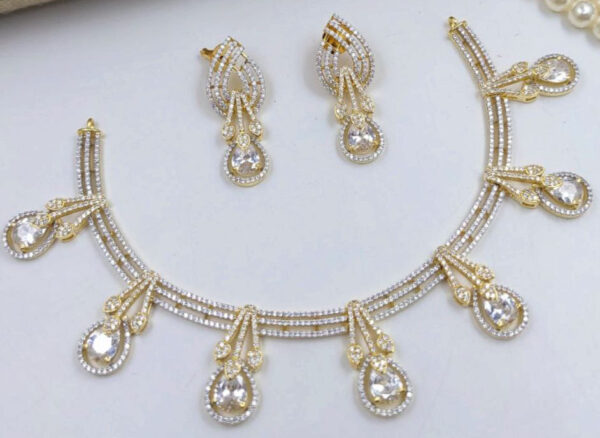 Bollywood Style Silver / Gold Plated Indian CZ Necklace Earrings Bridal Jewelry Set - Image 6
