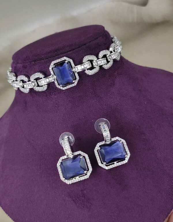 925 Silver Plated Bridal Indian Bollywood Style CZ Choker Chick Necklace Earrings Jewelry Set - Image 2
