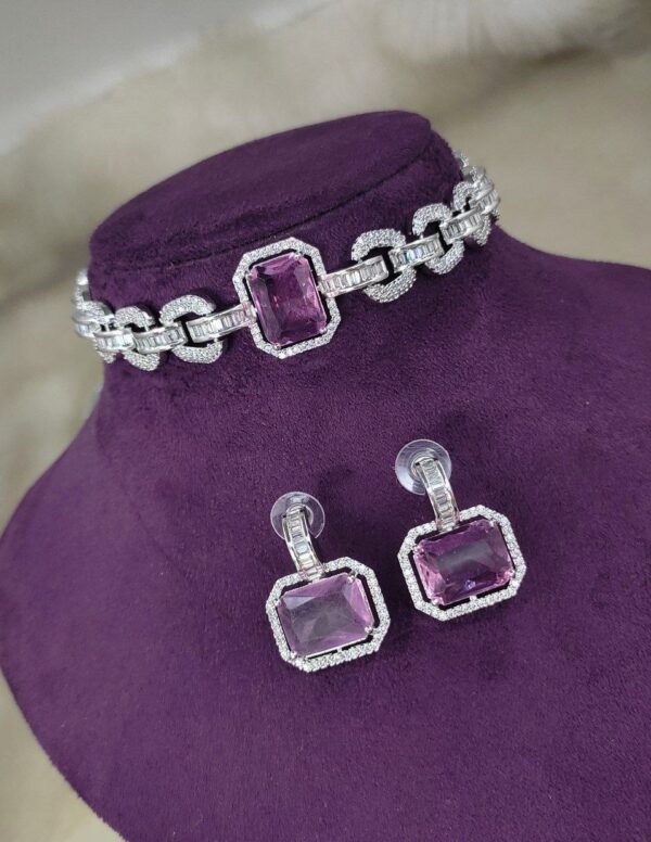 925 Silver Plated Bridal Indian Bollywood Style CZ Choker Chick Necklace Earrings Jewelry Set - Image 6