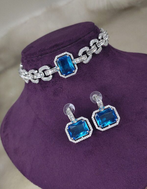925 Silver Plated Bridal Indian Bollywood Style CZ Choker Chick Necklace Earrings Jewelry Set - Image 7