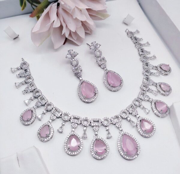 925 Silver Plated Indian Bollywood Style CZ Choker Necklace Earrings Bridal Jewelry Set - Image 7