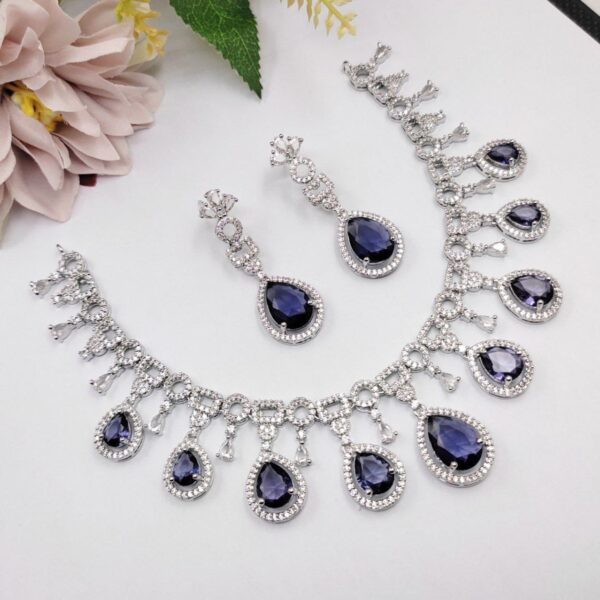 925 Silver Plated Indian Bollywood Style CZ Choker Necklace Earrings Bridal Jewelry Set - Image 4