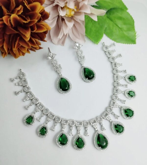 925 Silver Plated Indian Bollywood Style CZ Choker Necklace Earrings Bridal Jewelry Set - Image 3