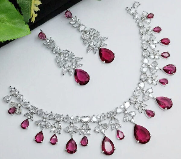 Indian 925 Silver Plated Bridal Bollywood Style CZ Necklace Earrings Jewelry Set CODE.2358 - Image 3