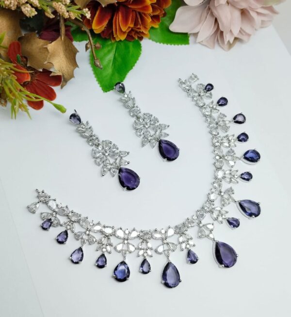 Indian 925 Silver Plated Bridal Bollywood Style CZ Necklace Earrings Jewelry Set CODE.2358 - Image 4