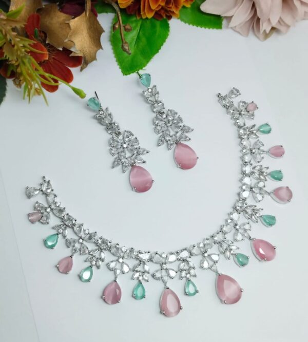 Indian 925 Silver Plated Bridal Bollywood Style CZ Necklace Earrings Jewelry Set CODE.2358 - Image 5