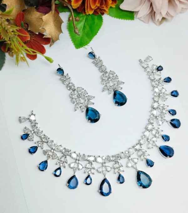 Indian 925 Silver Plated Bridal Bollywood Style CZ Necklace Earrings Jewelry Set CODE.2358 - Image 6