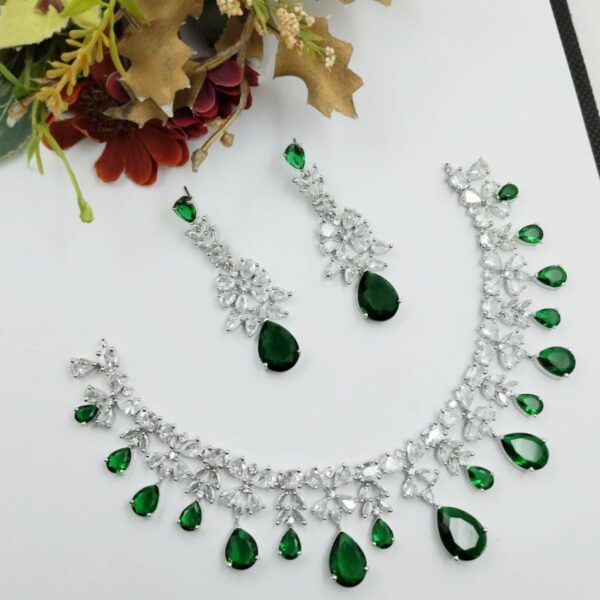 Indian 925 Silver Plated Bridal Bollywood Style CZ Necklace Earrings Jewelry Set CODE.2358 - Image 7