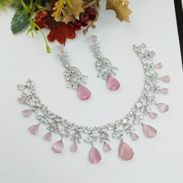 Indian 925 Silver Plated Bridal Bollywood Style CZ Necklace Earrings Jewelry Set CODE.2358 - Image 8