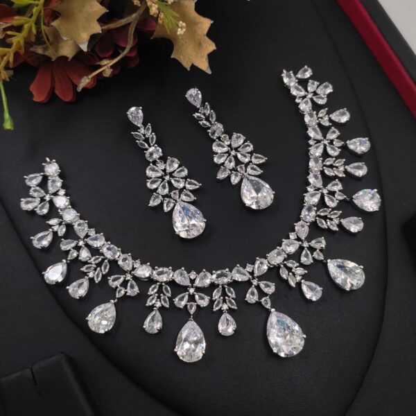 Indian 925 Silver Plated Bridal Bollywood Style CZ Necklace Earrings Jewelry Set CODE.2358