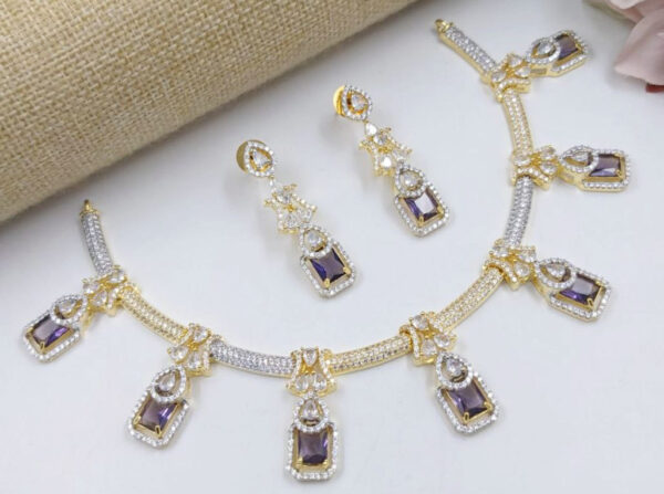 Bollywood Style Gold Plated Indian CZ Bridal Necklace Earrings Choker Jewelry Set - Image 11