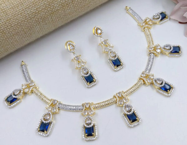 Bollywood Style Gold Plated Indian CZ Bridal Necklace Earrings Choker Jewelry Set - Image 10