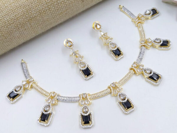 Bollywood Style Gold Plated Indian CZ Bridal Necklace Earrings Choker Jewelry Set - Image 8