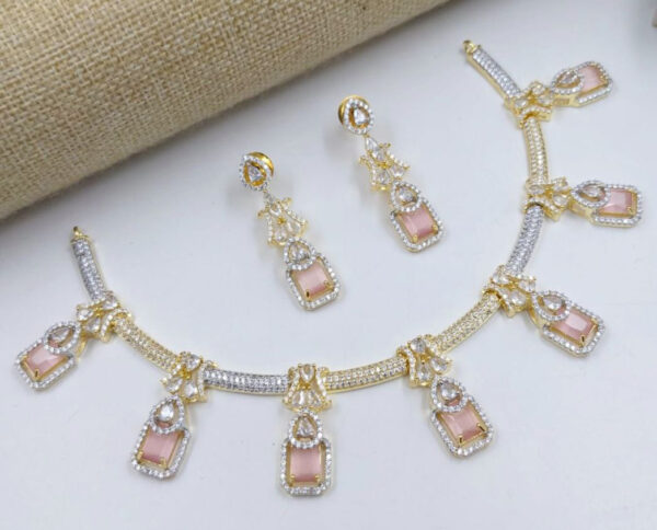 Bollywood Style Gold Plated Indian CZ Bridal Necklace Earrings Choker Jewelry Set - Image 7