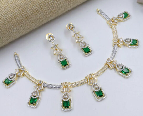 Bollywood Style Gold Plated Indian CZ Bridal Necklace Earrings Choker Jewelry Set - Image 6