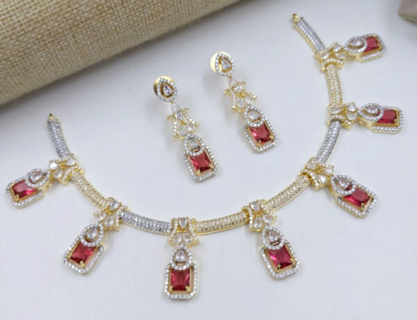 Bollywood Style Gold Plated Indian CZ Bridal Necklace Earrings Choker Jewelry Set - Image 5