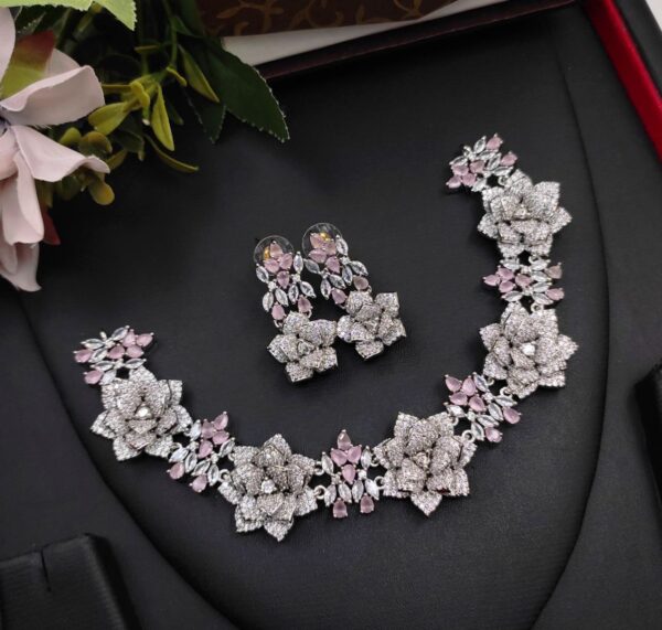 Silver Plated Bollywood Style Indian CZ Bridal Necklace Earrings Choker Jewelry Set