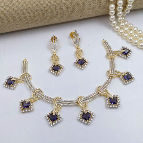 Gold Plated Bollywood Style Indian CZ Bridal Necklace Earrings Choker Jewelry Set - Image 7