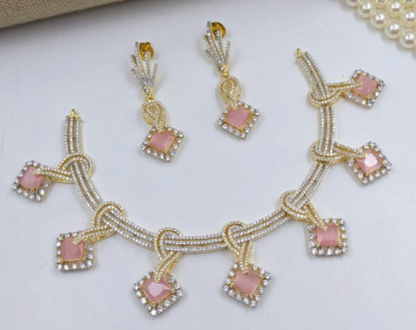 Gold Plated Bollywood Style Indian CZ Bridal Necklace Earrings Choker Jewelry Set - Image 8