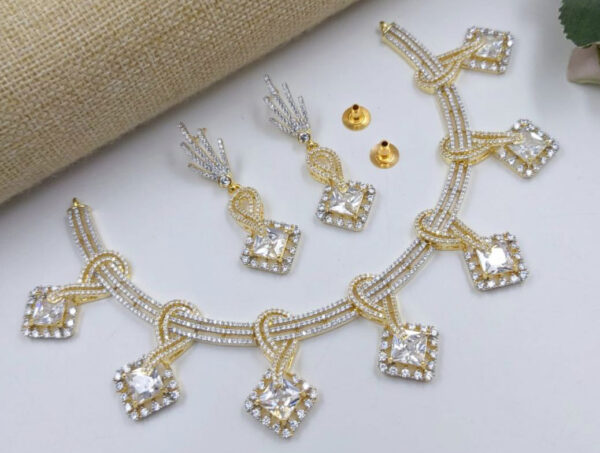 Gold Plated Bollywood Style Indian CZ Bridal Necklace Earrings Choker Jewelry Set