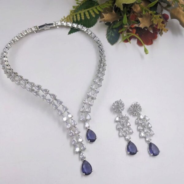 Silver Plated Bollywood Style Indian CZ Bridal Necklace Earrings Caller Choker Jewelry Set - Image 6