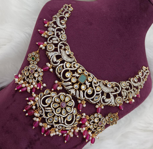 Bollywood Style Gold Plated Indian Bridal CZ Choker Necklace Earrings Jewelry Set