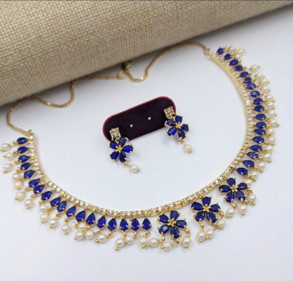 Bollywood Style Gold Plated Indian CZ Necklace Earrings Fashion Jewelry Set - Image 6