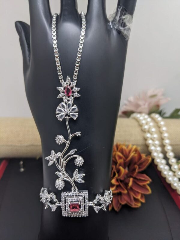 Bollywood Silver Plated Style Indian CZ Bracelet Fashion Jewelry Set - Image 3