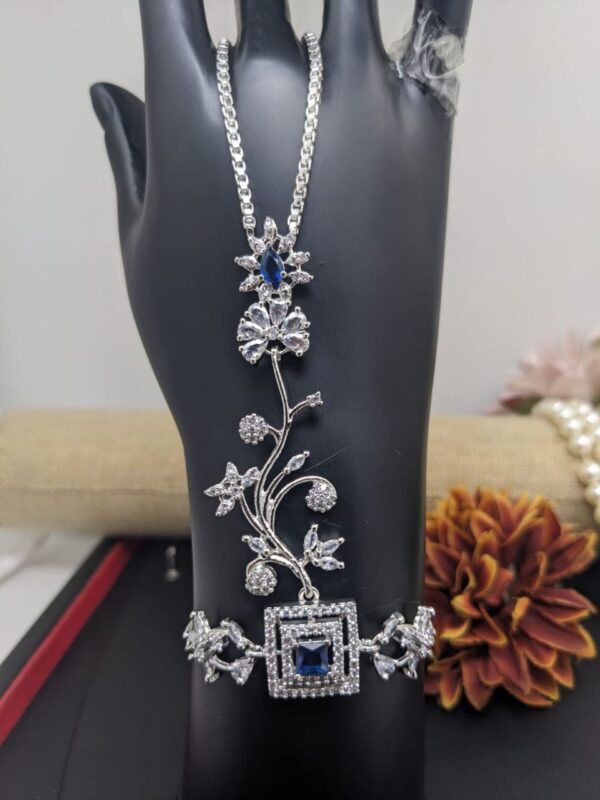 Bollywood Silver Plated Style Indian CZ Bracelet Fashion Jewelry Set - Image 4
