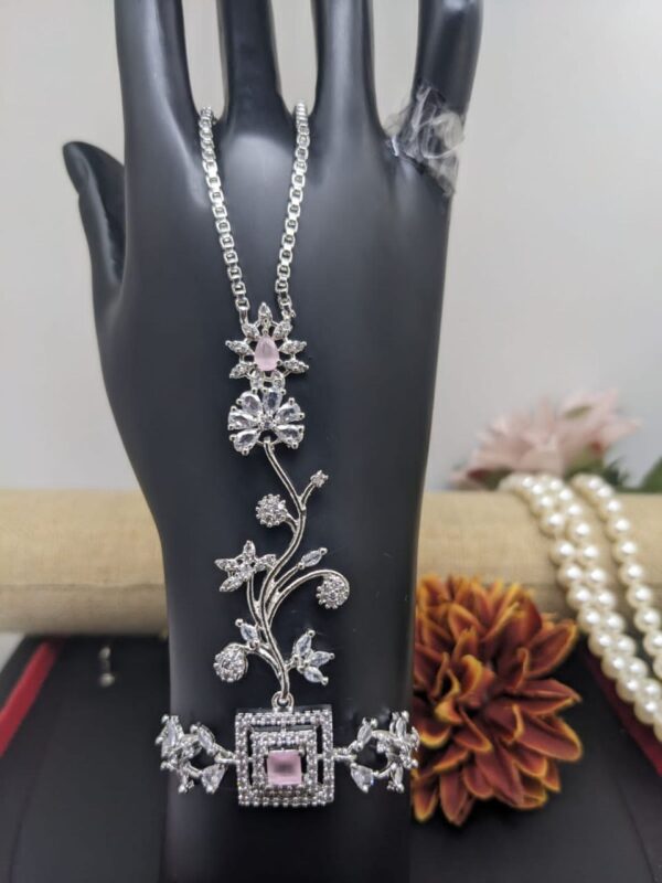Bollywood Silver Plated Style Indian CZ Bracelet Fashion Jewelry Set - Image 5