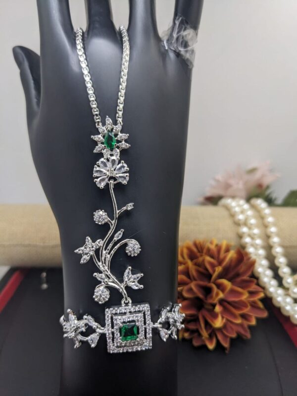 Bollywood Silver Plated Style Indian CZ Bracelet Fashion Jewelry Set - Image 6