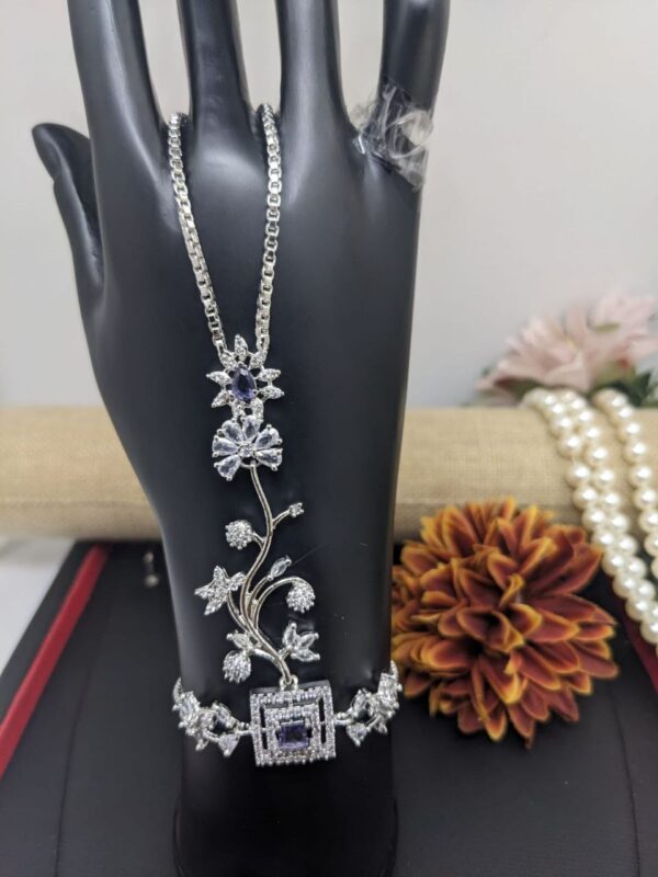 Bollywood Silver Plated Style Indian CZ Bracelet Fashion Jewelry Set - Image 7