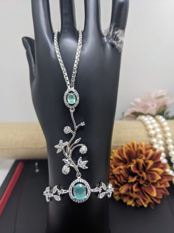 Indian Bollywood Silver Plated Style CZ Bracelet Fashion Jewelry Set - Image 3