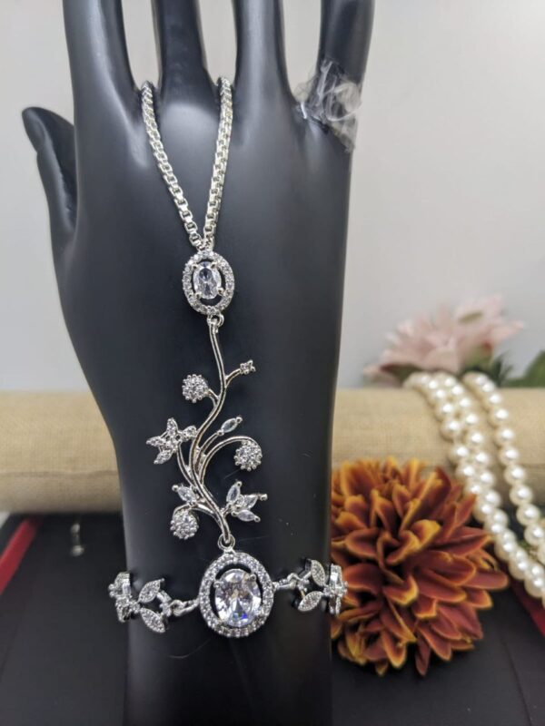 Indian Bollywood Silver Plated Style CZ Bracelet Fashion Jewelry Set
