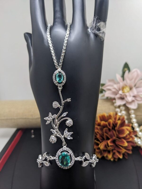 Indian Bollywood Silver Plated Style CZ Bracelet Fashion Jewelry Set - Image 7