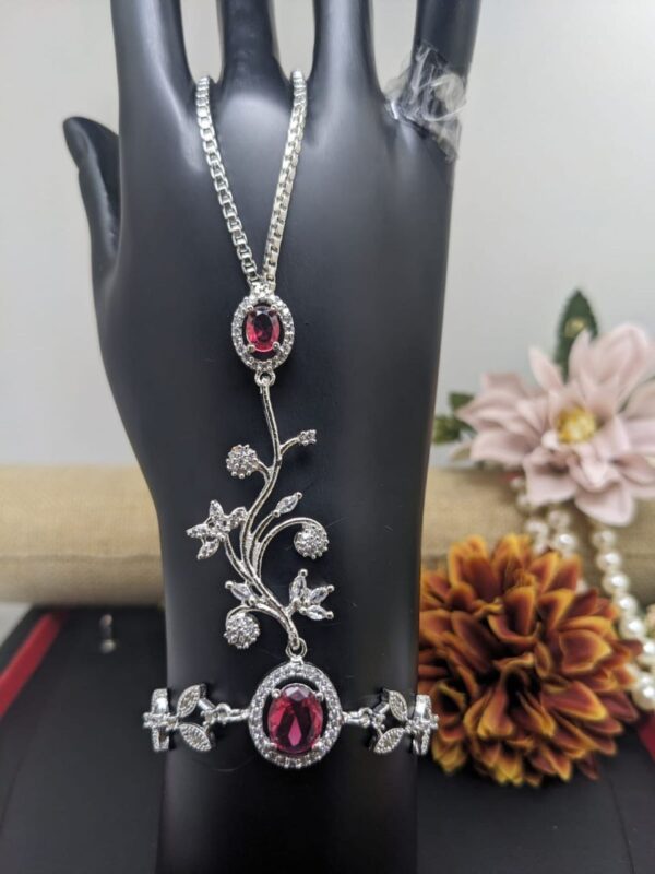 Indian Bollywood Silver Plated Style CZ Bracelet Fashion Jewelry Set - Image 8