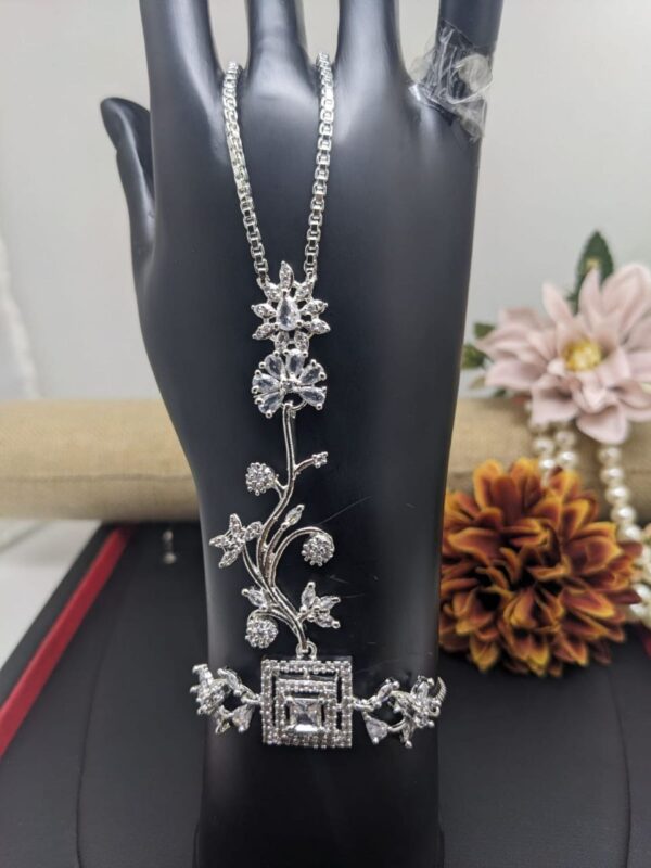Bollywood Silver Plated Style Indian CZ Bracelet Fashion Jewelry Set