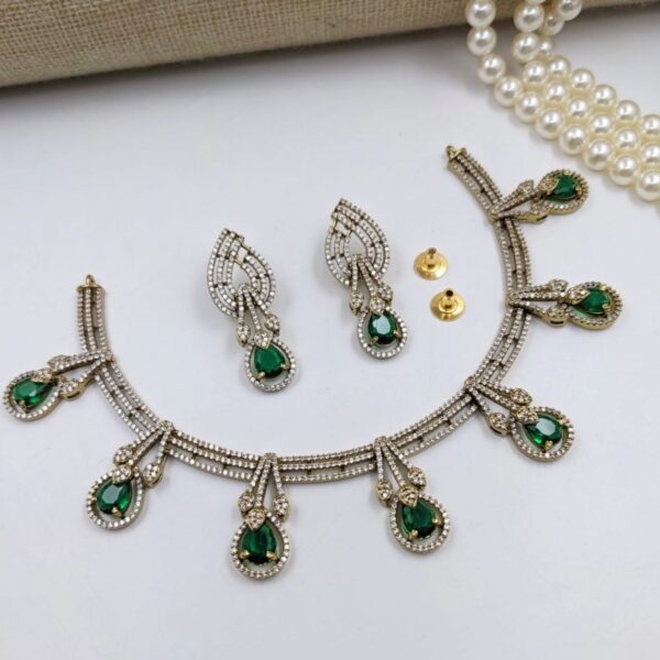 Bollywood Style Silver / Gold Plated Indian CZ Necklace Earrings Bridal Jewelry Set - Image 10