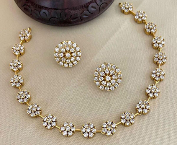 Indian Gold Plated CZ Delicate Choker Necklace Fashion Jewelry Set