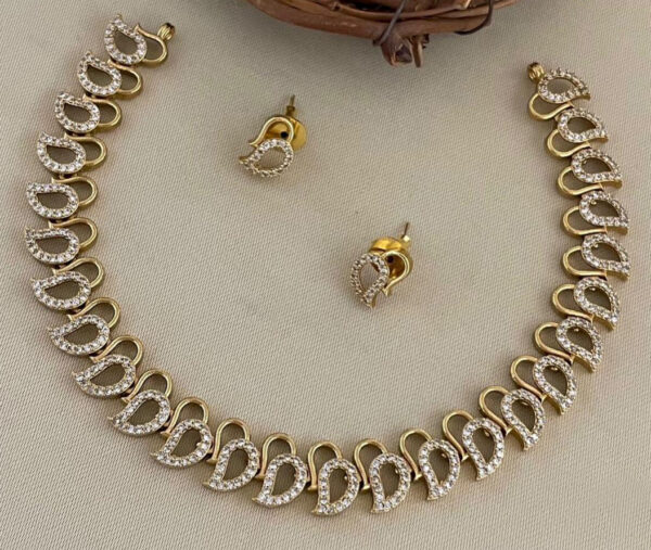 Gold Plated Indian CZ Delicate Choker Necklace Fashion Jewelry Set