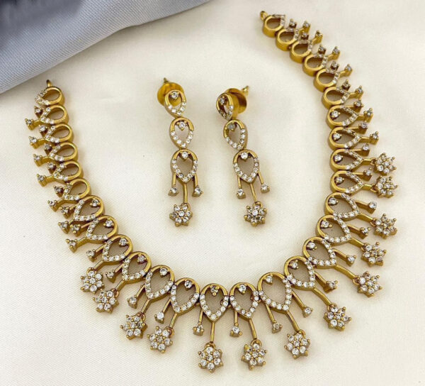 Gold Plated Indian Fashion Delicate CZ Choker Necklace Jewelry Set