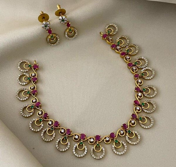 Gold Plated Delicate Indian Fashion CZ Choker Necklace Jewelry Set
